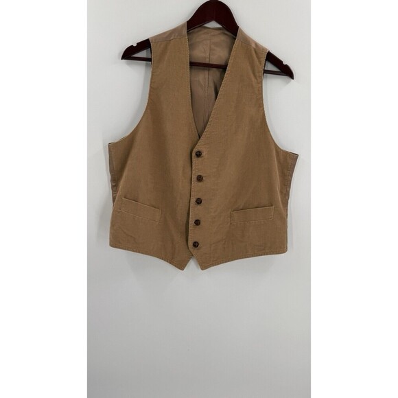 Vintage 70s Farah Corduroy Tan Blazer and Vest Leather Buttons See Measurements - Picture 13 of 16